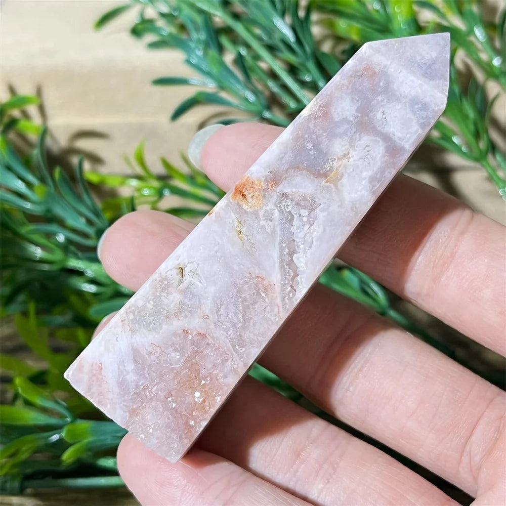 🌸 Natural Pink Amethyst & Flower Agate Crystal Tower with Druzy Quartz Point