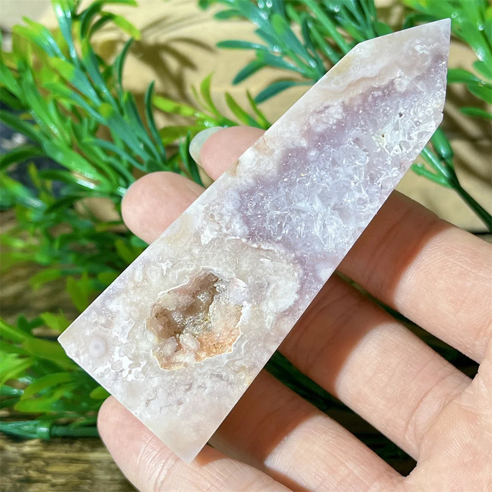 🌸 Natural Pink Amethyst & Flower Agate Crystal Tower with Druzy Quartz Point