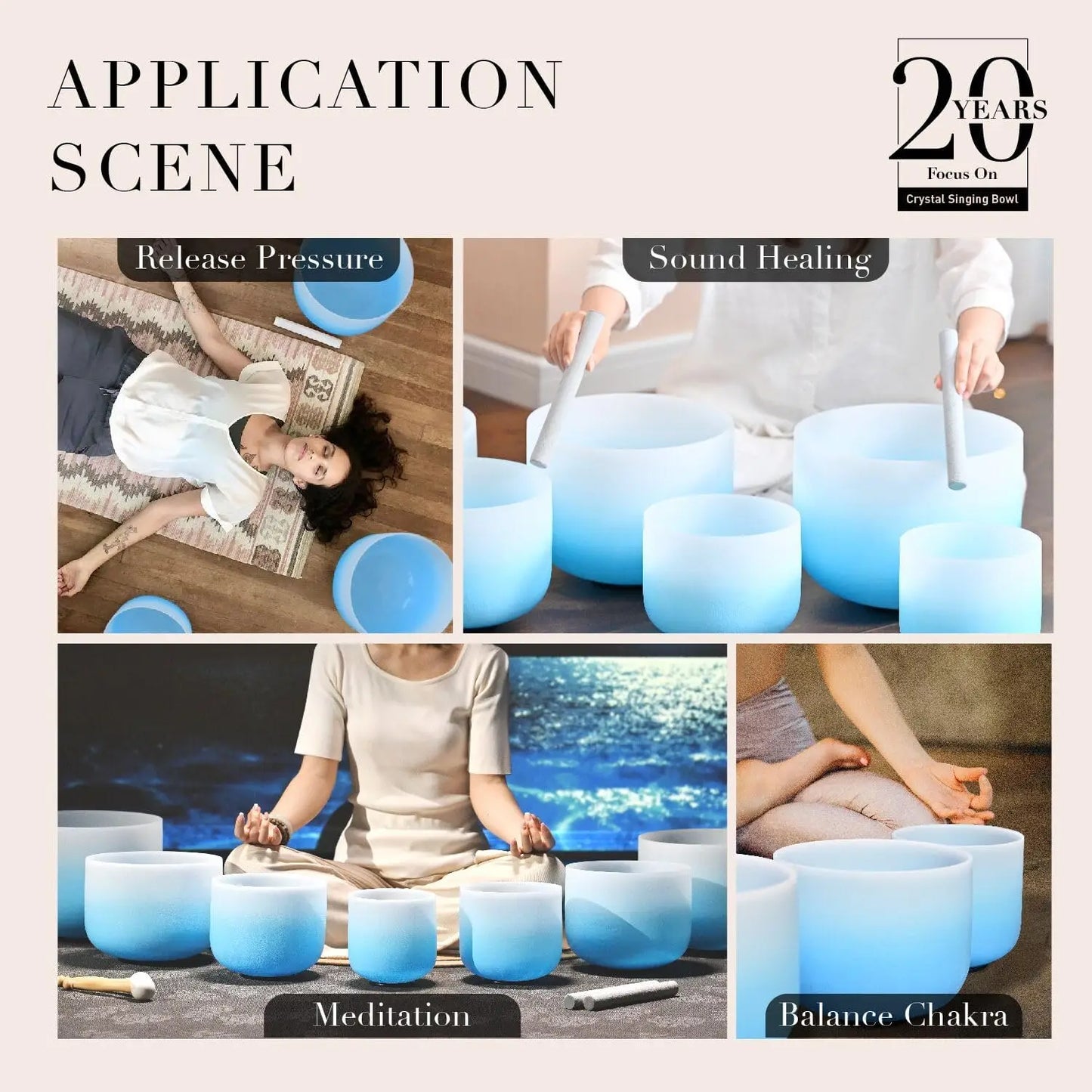 🔵 CVNC 432Hz Azure Blue Frosted Quartz Singing Bowl Chakra Set (7pcs)