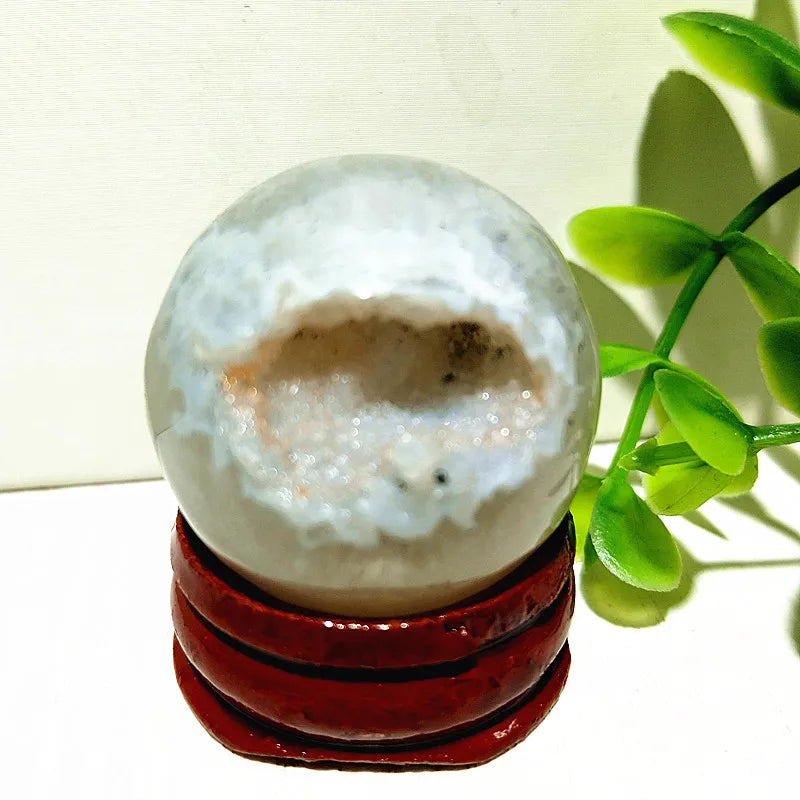 🔮 Natural Agate Druzy Crystal Ball — Geode Sphere for Feng Shui & Energy Healing