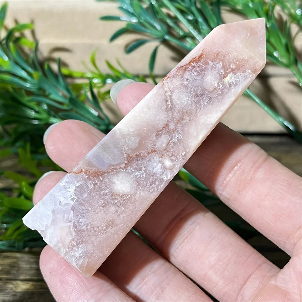 🌸 Natural Pink Amethyst & Flower Agate Crystal Tower with Druzy Quartz Point
