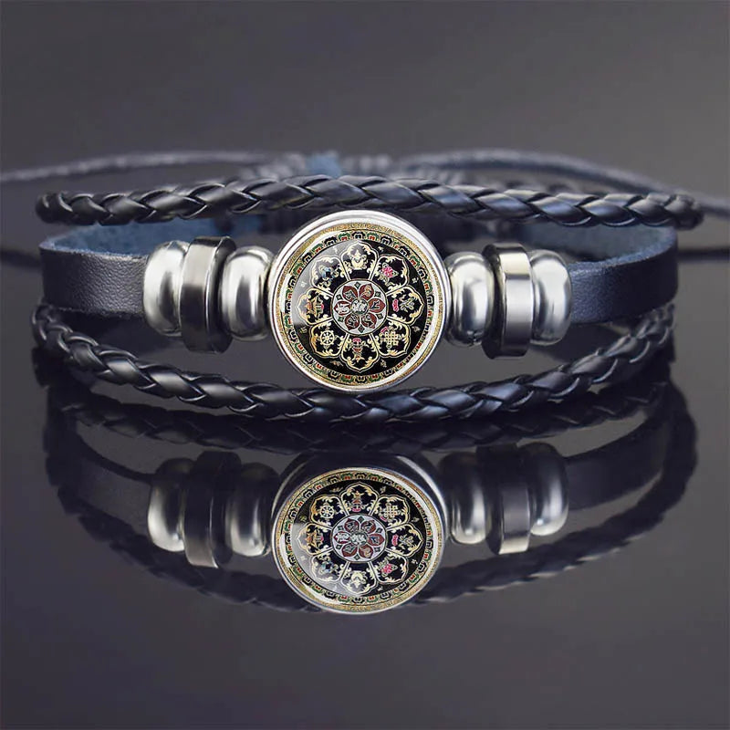 Sacred Geometry Charm Bracelet Metatron's Cube Sri Yantra Life Flower Leather Weave Bracelets for Women Men Meditation Jewelry
