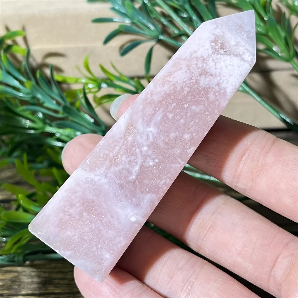 🌸 Natural Pink Amethyst & Flower Agate Crystal Tower with Druzy Quartz Point