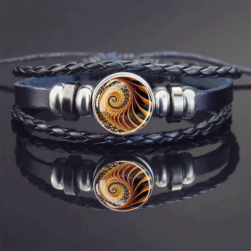 Sacred Geometry Charm Bracelet Metatron's Cube Sri Yantra Life Flower Leather Weave Bracelets for Women Men Meditation Jewelry
