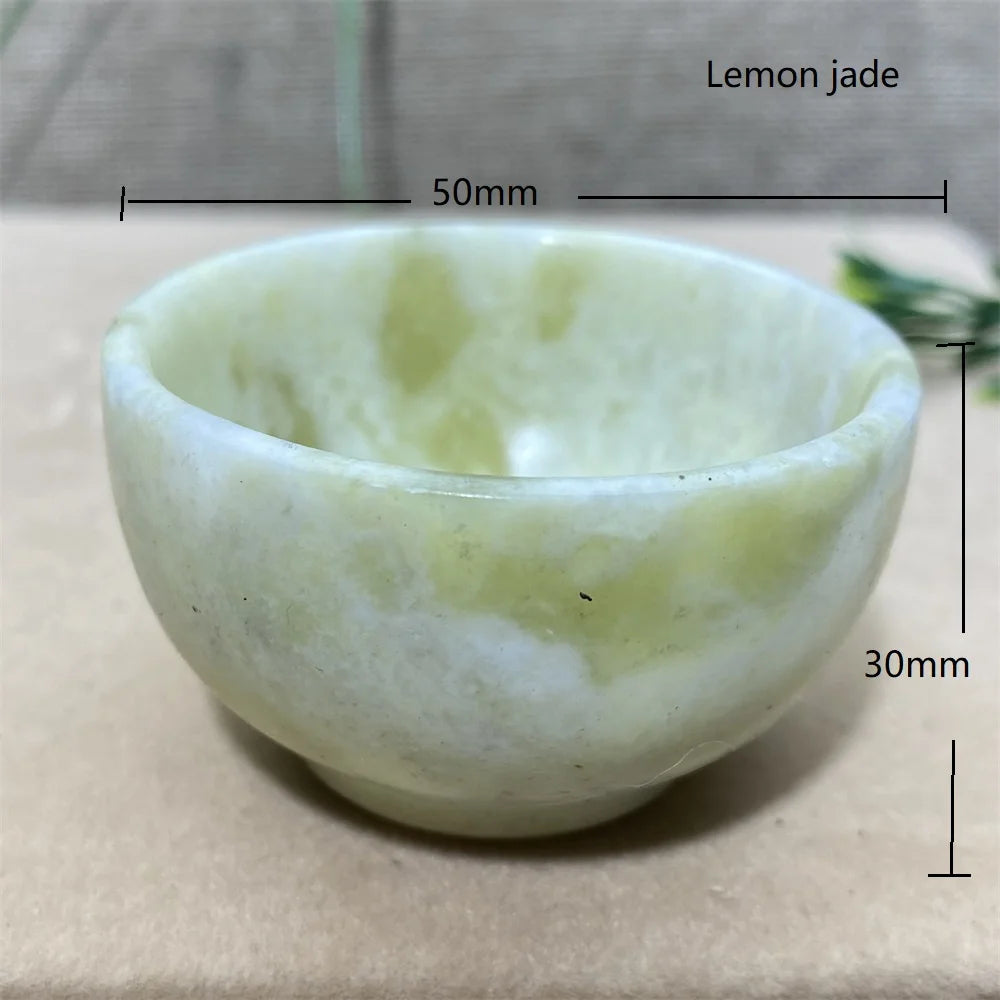 Natural Stone Greenh Yellow Jade Crystal Bowl Tableware Wine Set Minerals Spiritual Living Tea Cup Office Room Home Decoration
