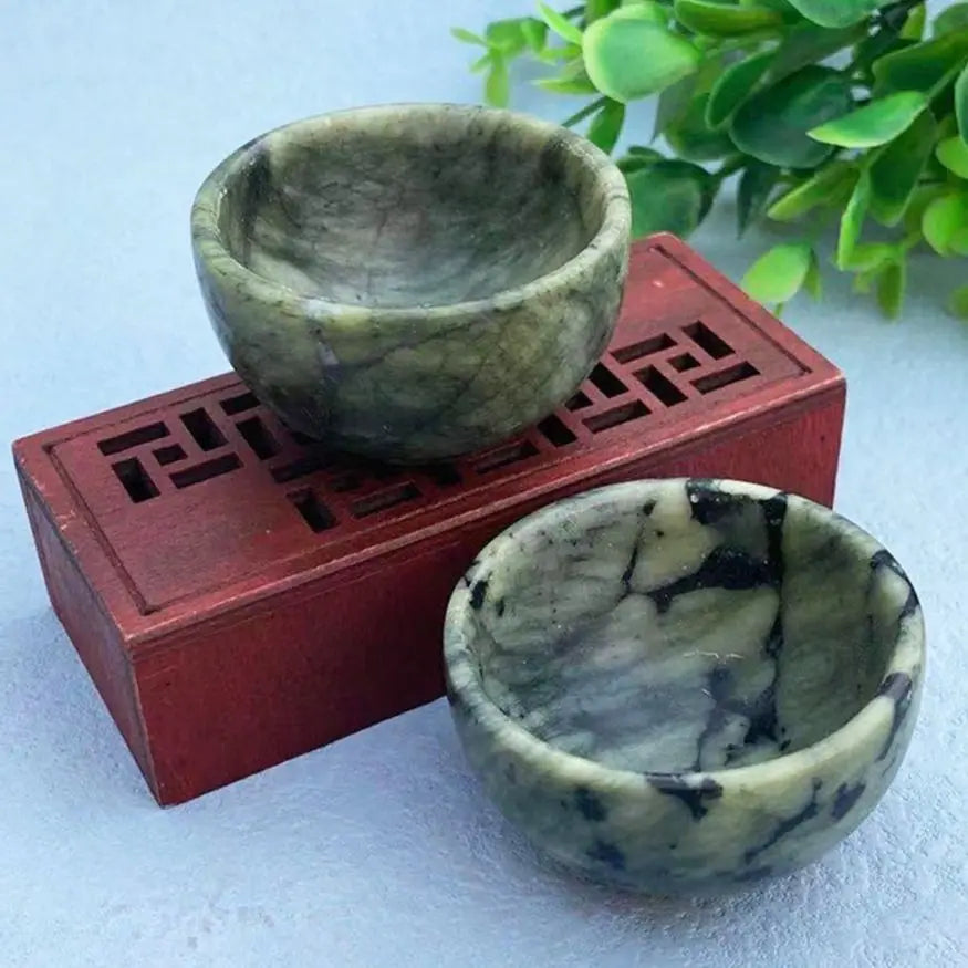 Natural Stone Greenh Yellow Jade Crystal Bowl Tableware Wine Set Minerals Spiritual Living Tea Cup Office Room Home Decoration