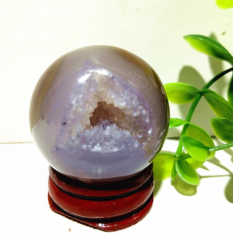 🔮 Natural Agate Druzy Crystal Ball — Geode Sphere for Feng Shui & Energy Healing