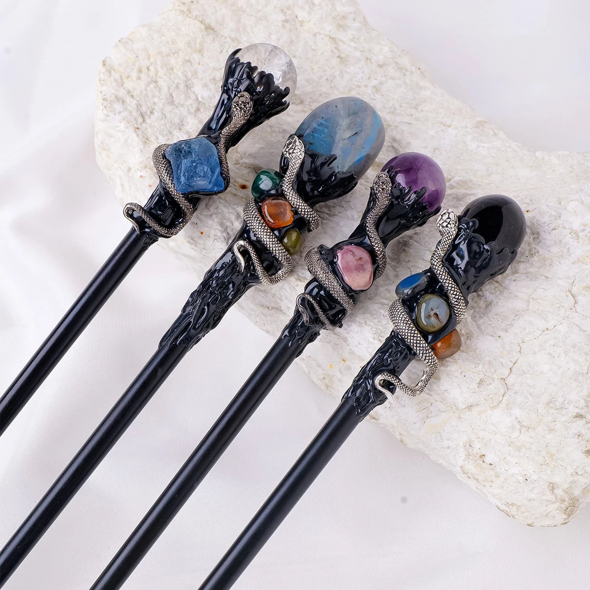 🔮 Natural Crystal Ball Scepter — Elemental Fairy Wand & Ritual Altar Decor