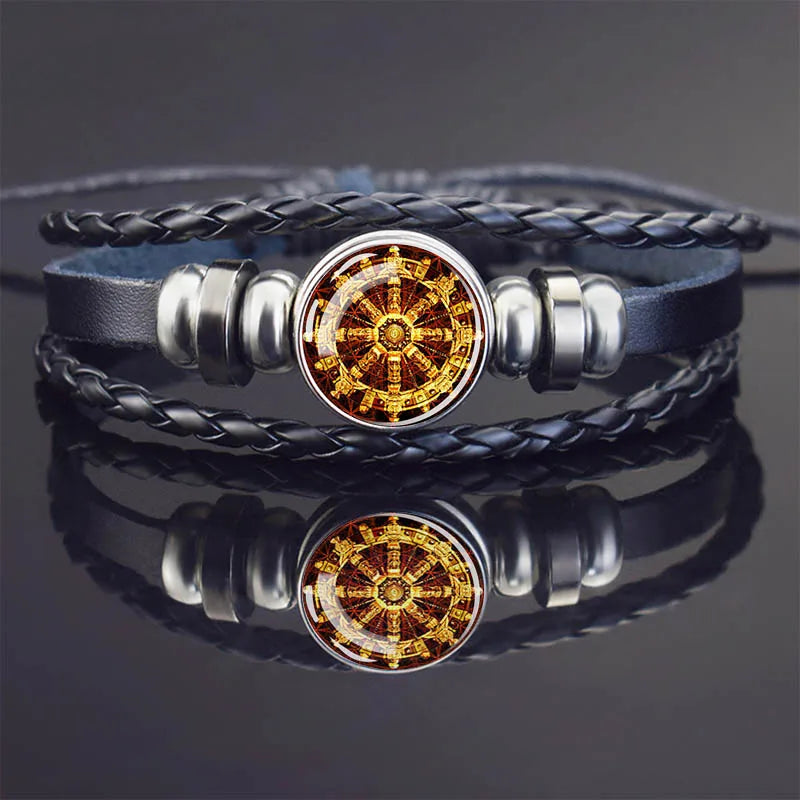 Sacred Geometry Charm Bracelet Metatron's Cube Sri Yantra Life Flower Leather Weave Bracelets for Women Men Meditation Jewelry