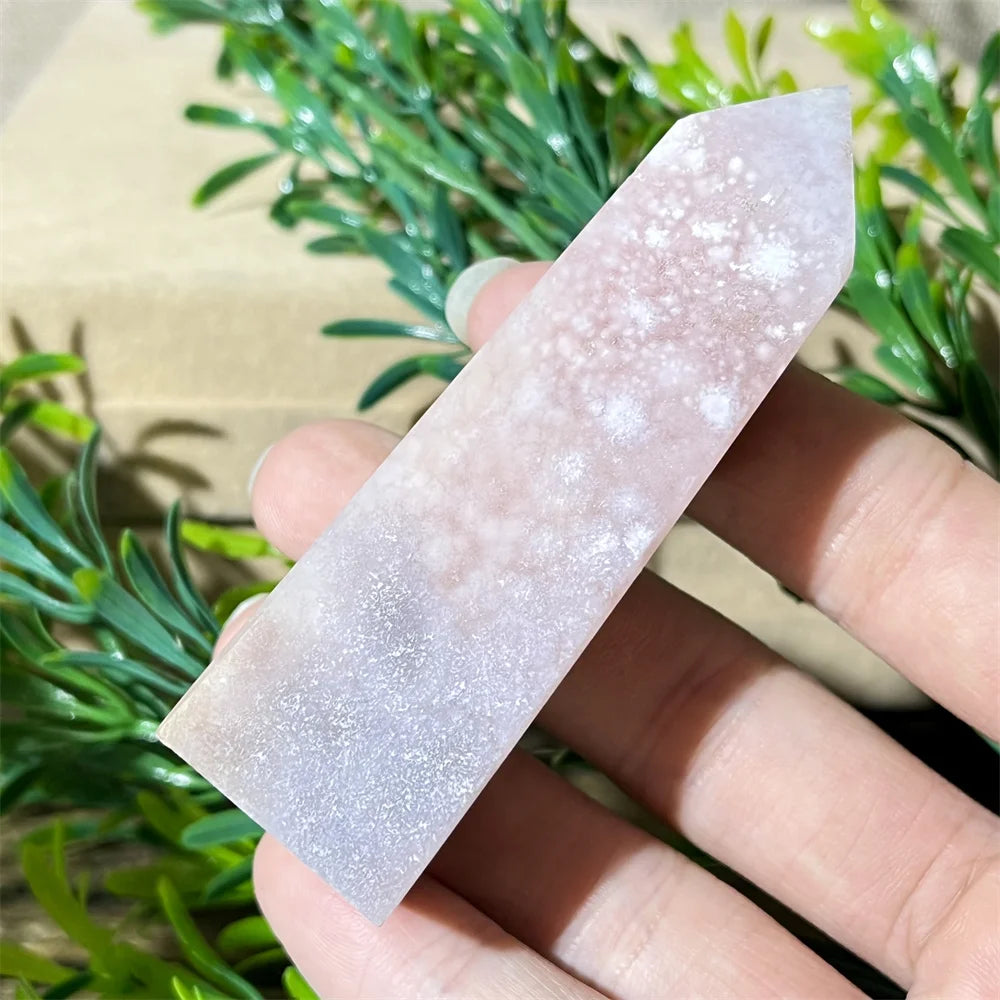 🌸 Natural Pink Amethyst & Flower Agate Crystal Tower with Druzy Quartz Point
