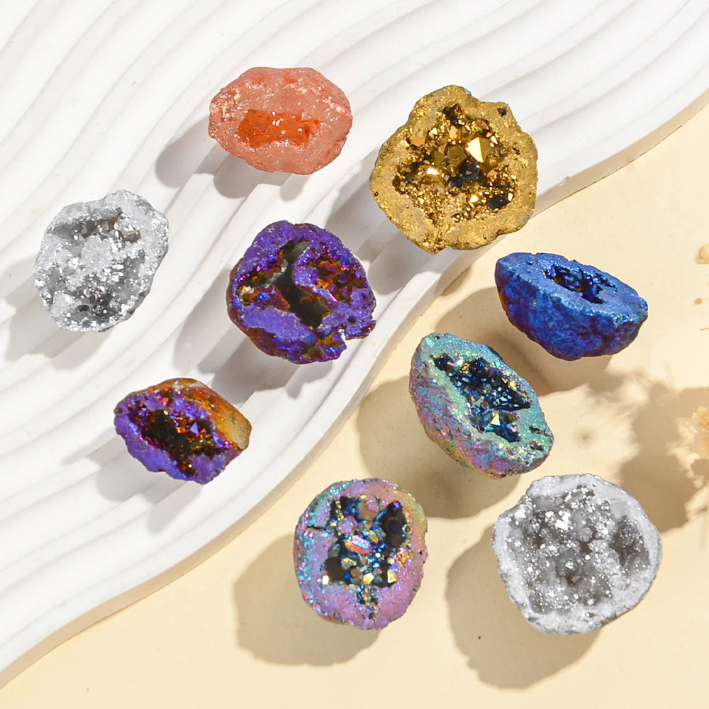 🔮 Titanium Aura Crystal Cluster Box — 9 Piece Natural Agate Geodes