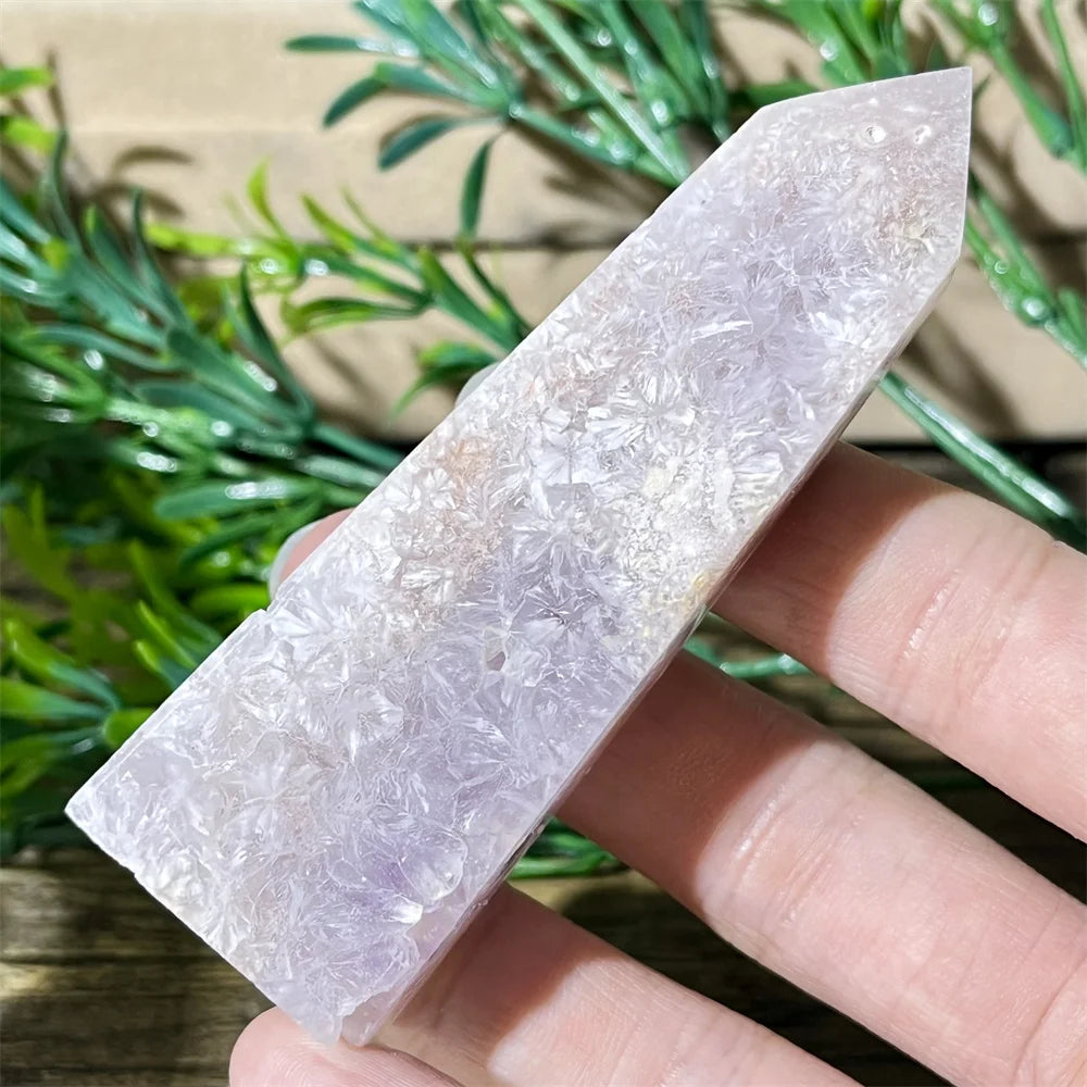 🌸 Natural Pink Amethyst & Flower Agate Crystal Tower with Druzy Quartz Point