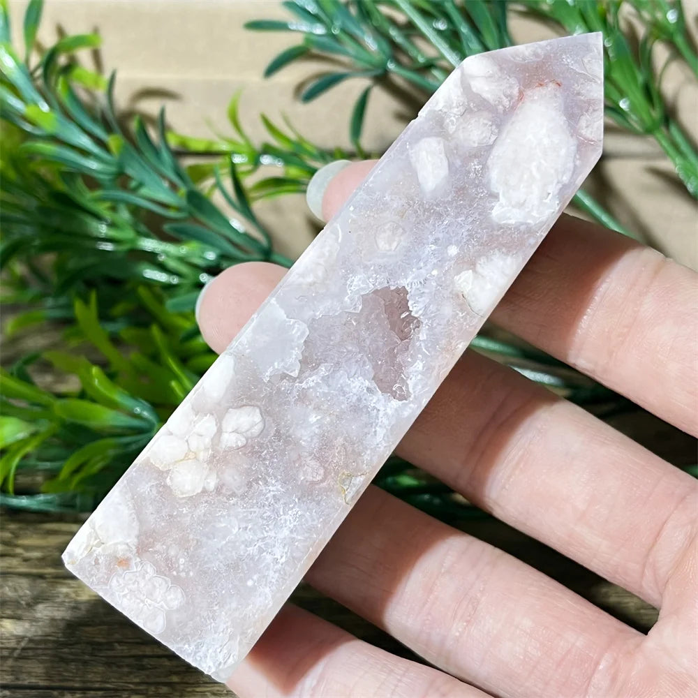 🌸 Natural Pink Amethyst & Flower Agate Crystal Tower with Druzy Quartz Point