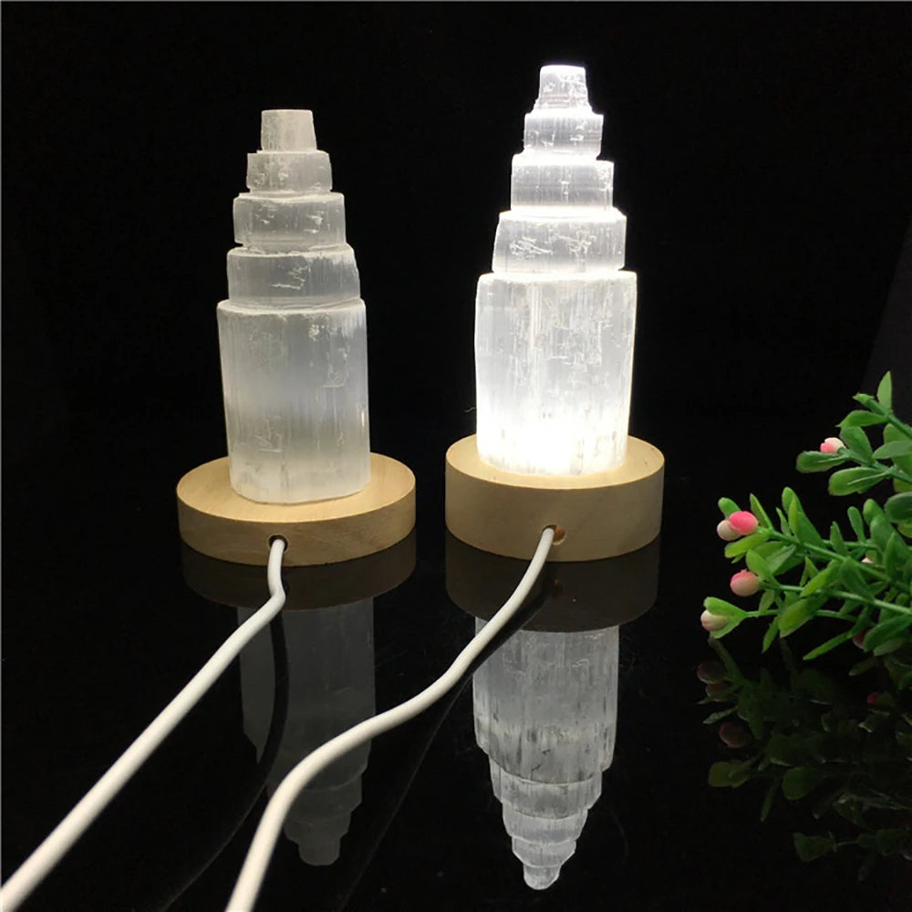 Natural white selenite gypsum Crystal Tower Skyscraper Castle Clear collection of Moroccan crystal mineral craft statues