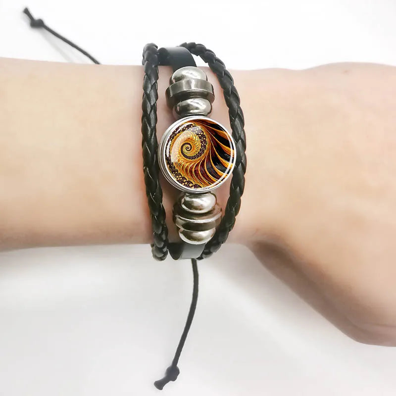 Sacred Geometry Charm Bracelet Metatron's Cube Sri Yantra Life Flower Leather Weave Bracelets for Women Men Meditation Jewelry