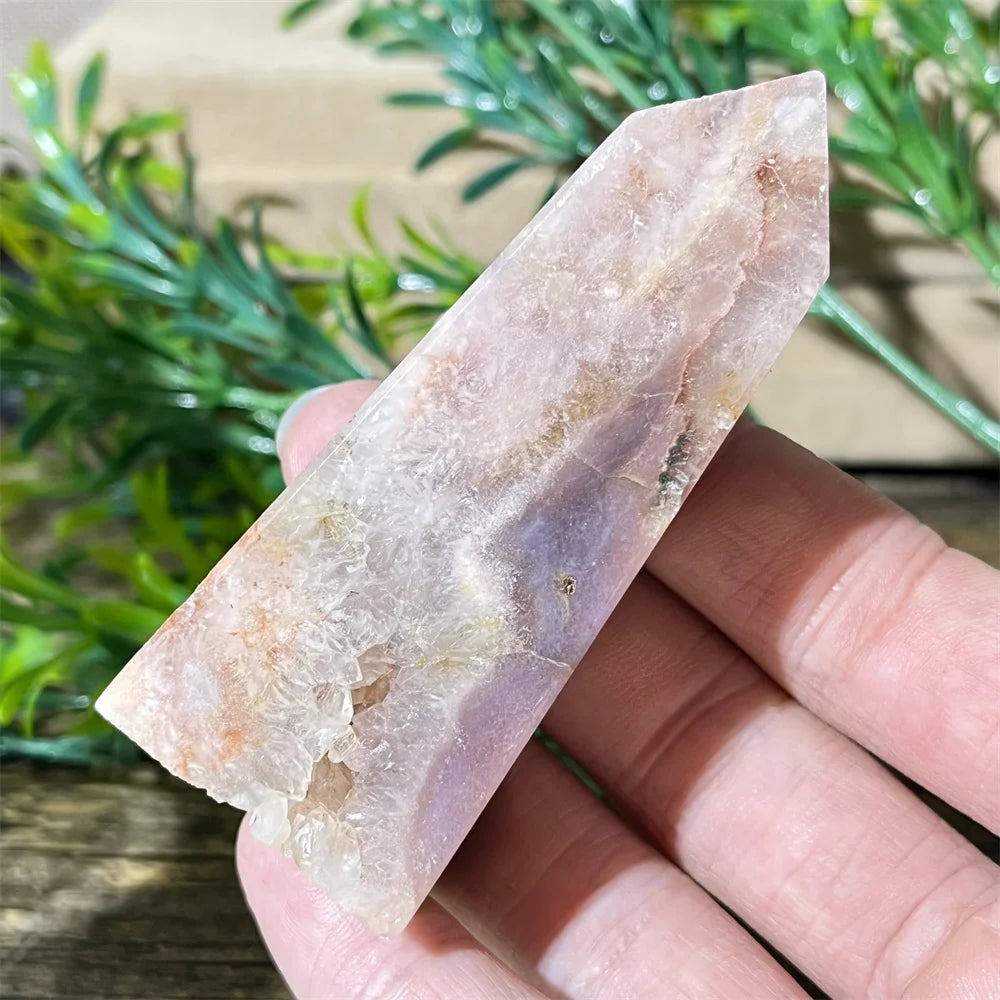 🌸 Natural Pink Amethyst & Flower Agate Crystal Tower with Druzy Quartz Point