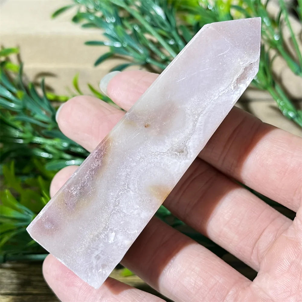 🌸 Natural Pink Amethyst & Flower Agate Crystal Tower with Druzy Quartz Point