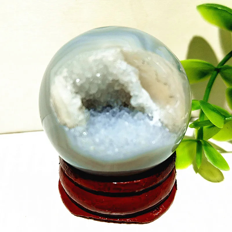 🔮 Natural Agate Druzy Crystal Ball — Geode Sphere for Feng Shui & Energy Healing