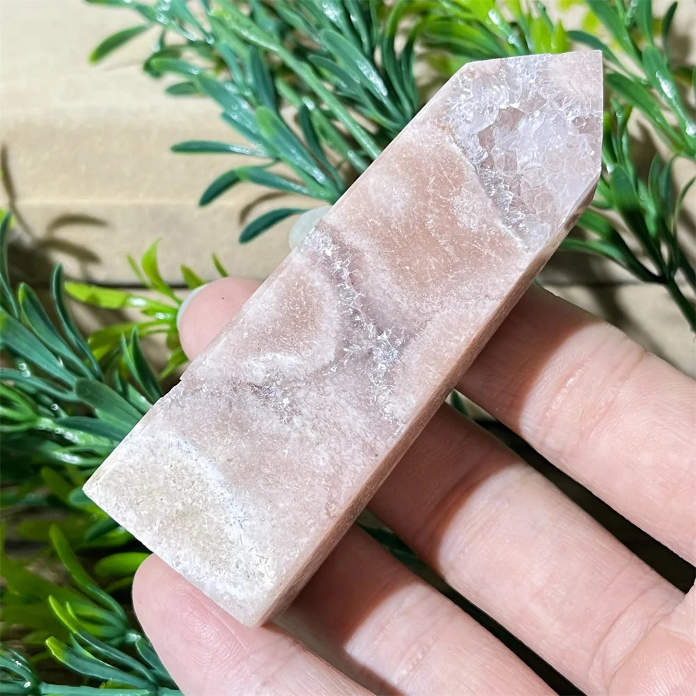 🌸 Natural Pink Amethyst & Flower Agate Crystal Tower with Druzy Quartz Point