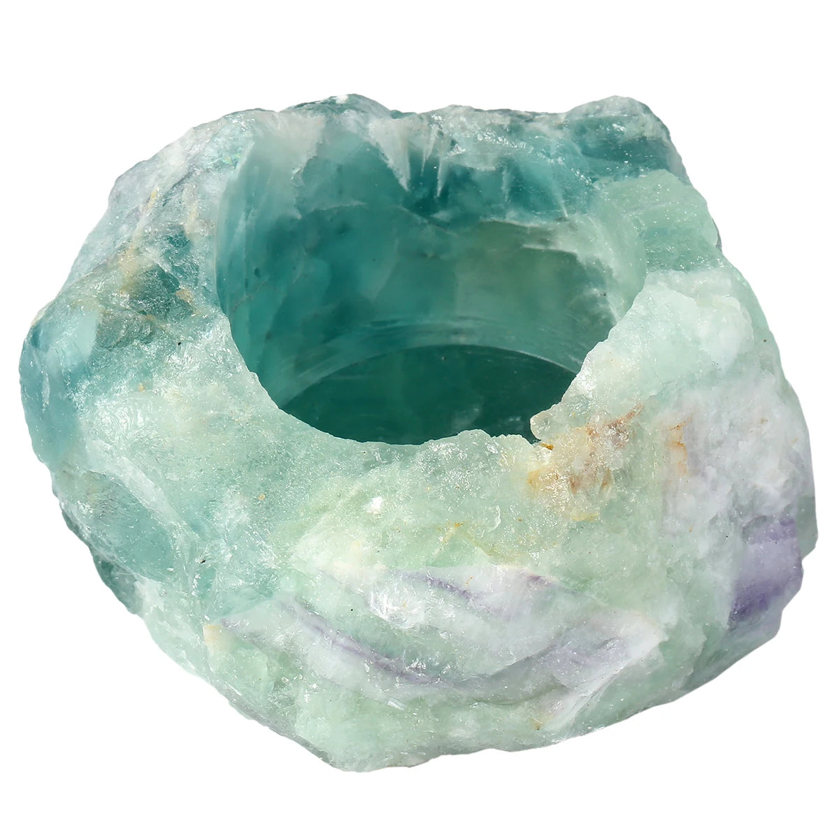 π Natural Fluorite Crystal Tealight Candle Holder