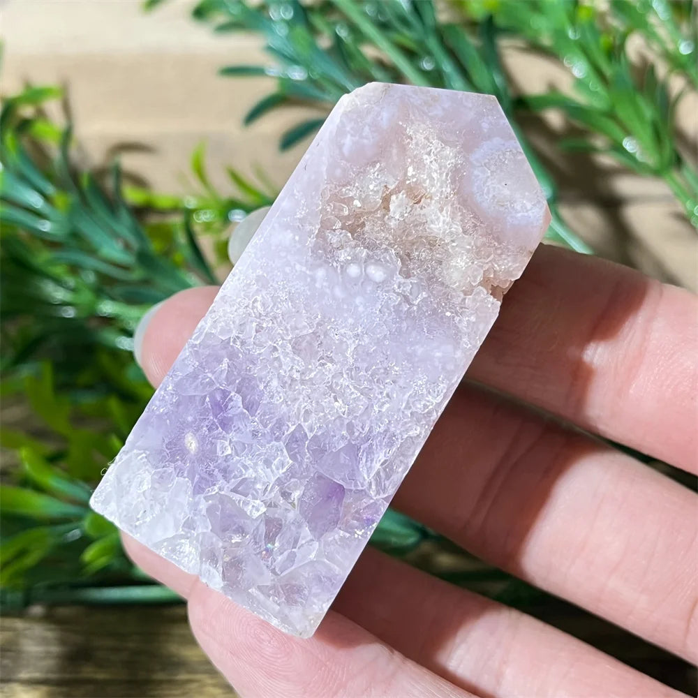 🌸 Natural Pink Amethyst & Flower Agate Crystal Tower with Druzy Quartz Point