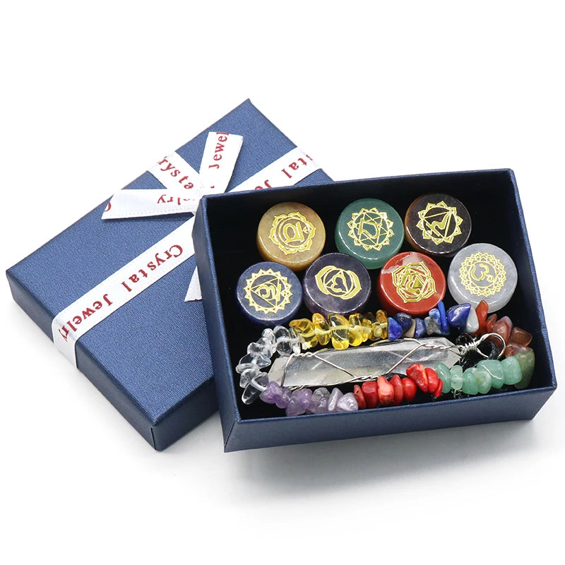 🔮 Chakra Healing Stone Gift Set – Natural Crystal Collection with Bracelet & Pendant