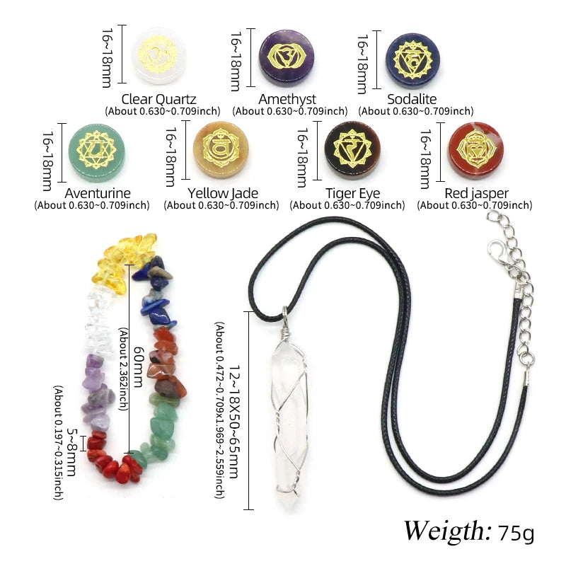 🔮 Chakra Healing Stone Gift Set – Natural Crystal Collection with Bracelet & Pendant