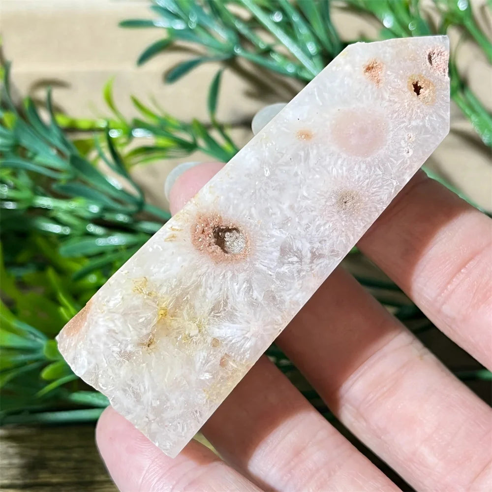 🌸 Natural Pink Amethyst & Flower Agate Crystal Tower with Druzy Quartz Point