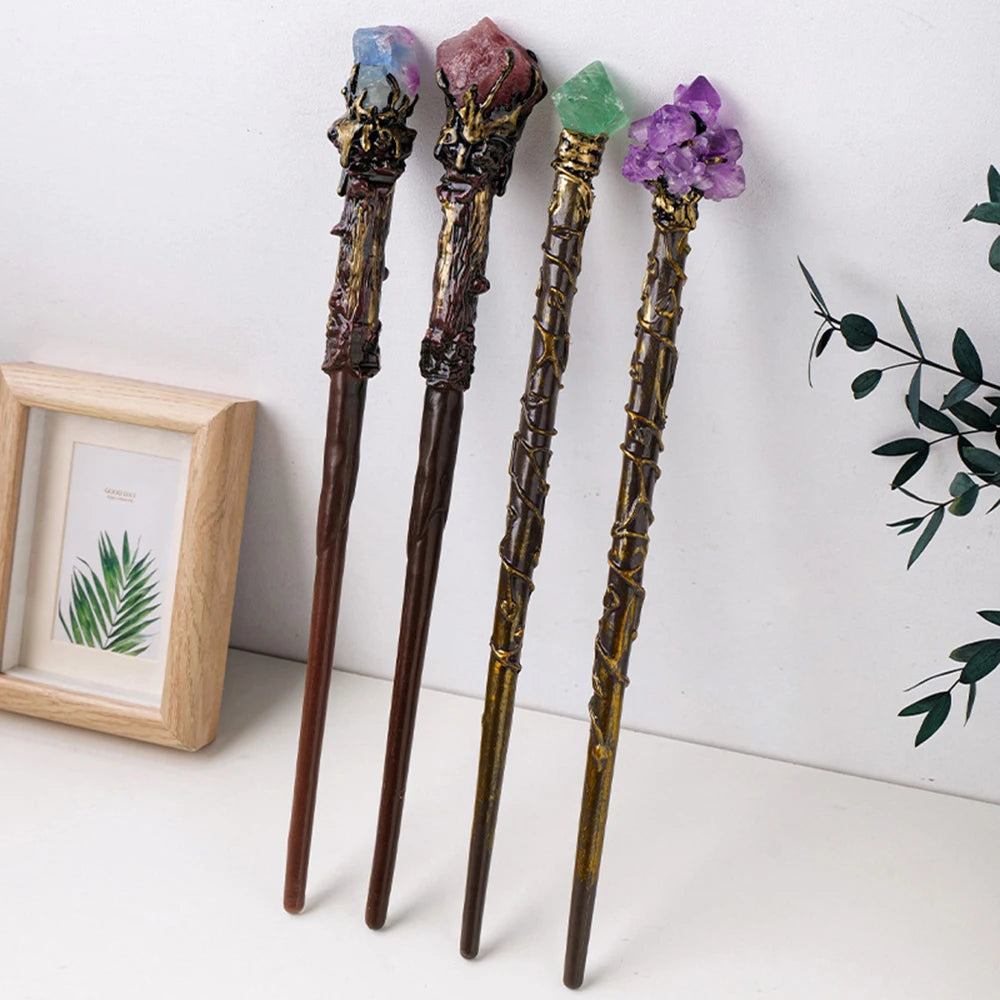 🔮 Handmade Natural Crystal Magic Wand – Witchcraft & Cosplay Ritual Tool