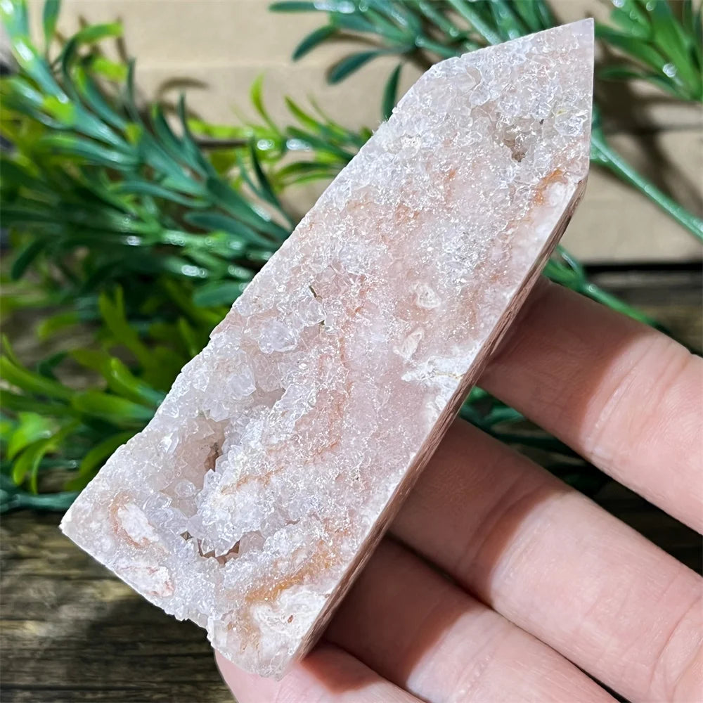 🌸 Natural Pink Amethyst & Flower Agate Crystal Tower with Druzy Quartz Point