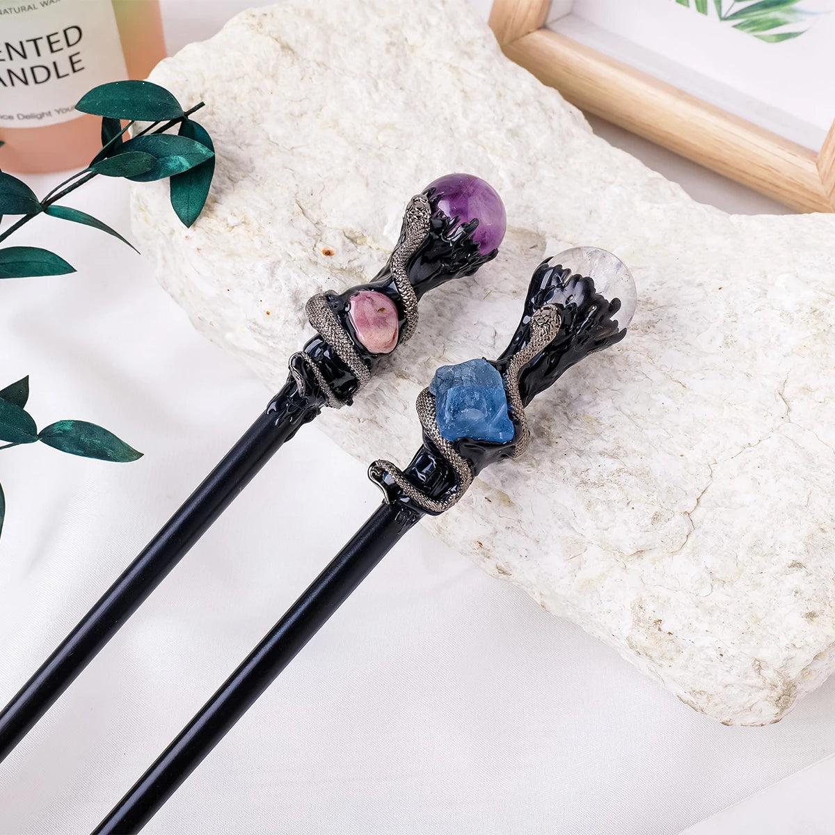 🔮 Natural Crystal Ball Scepter — Elemental Fairy Wand & Ritual Altar Decor