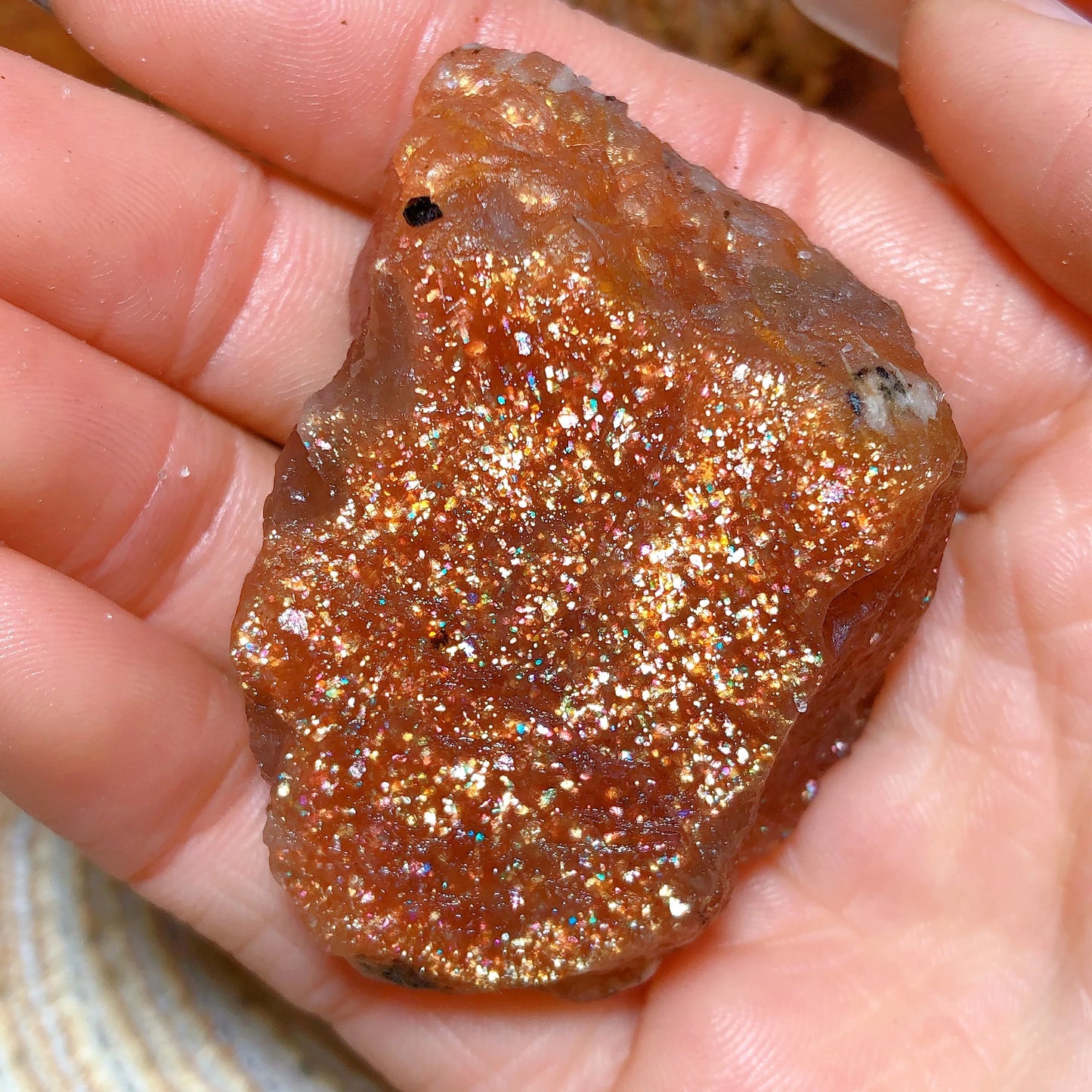 Natural Crystal Gem Sunstone Raw Stone Golden Rainbow Flash Gemstone Desk Reiki Home Decoration Gift Rare Prismatic