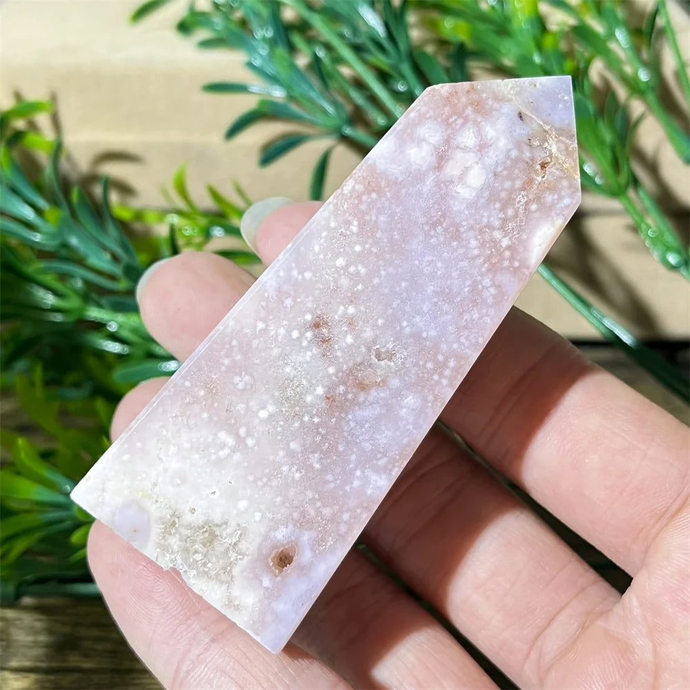 🌸 Natural Pink Amethyst & Flower Agate Crystal Tower with Druzy Quartz Point