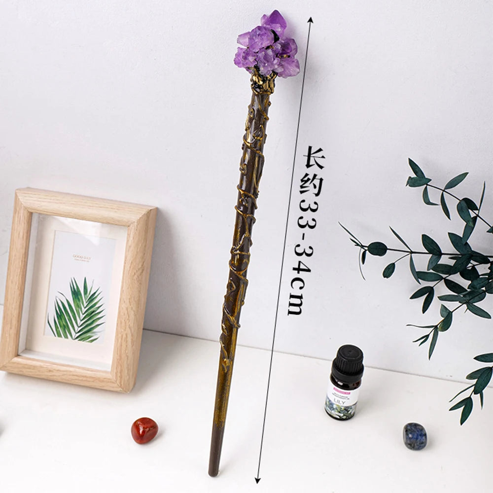 🔮 Handmade Natural Crystal Magic Wand – Witchcraft & Cosplay Ritual Tool