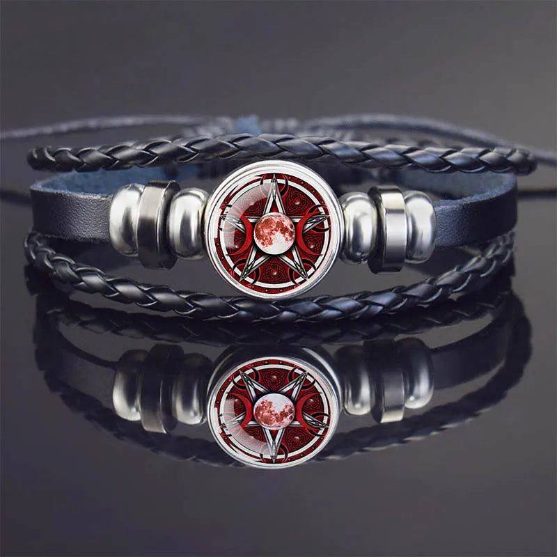 Sacred Geometry Charm Bracelet Metatron's Cube Sri Yantra Life Flower Leather Weave Bracelets for Women Men Meditation Jewelry