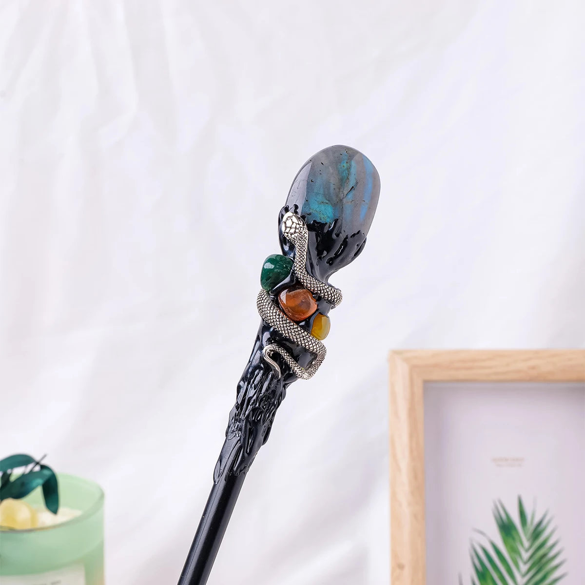 🔮 Natural Crystal Ball Scepter — Elemental Fairy Wand & Ritual Altar Decor