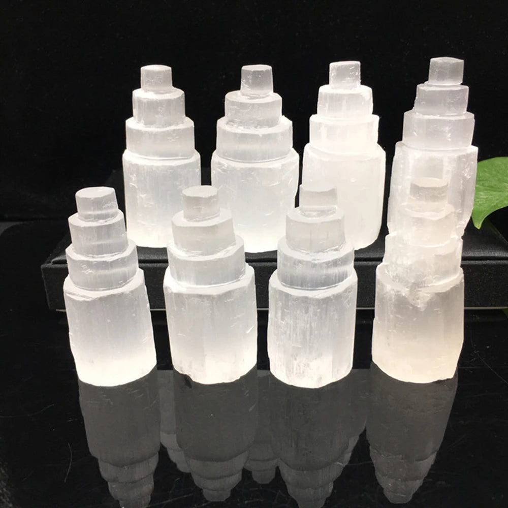 Natural white selenite gypsum Crystal Tower Skyscraper Castle Clear collection of Moroccan crystal mineral craft statues