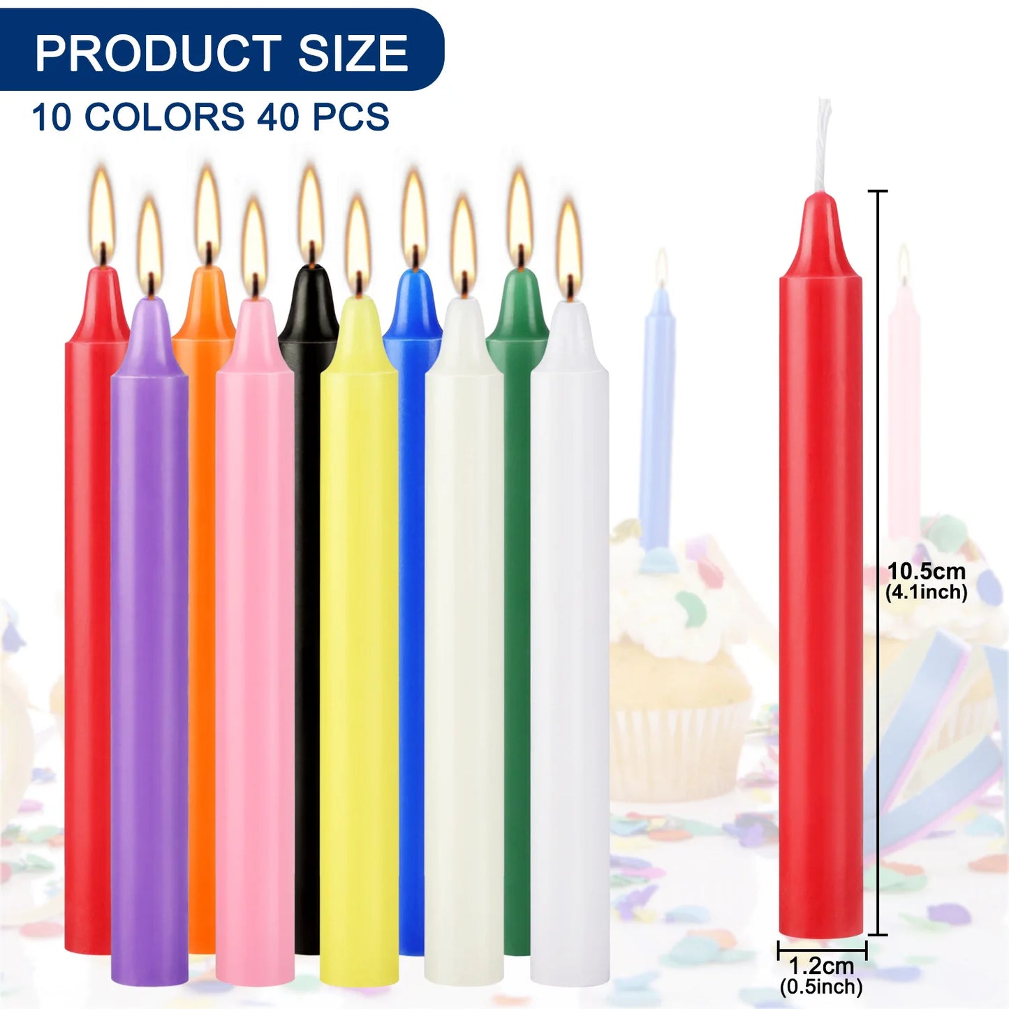 🕯️40 pcs Unscented Assorted Colors Mini Taper Candles