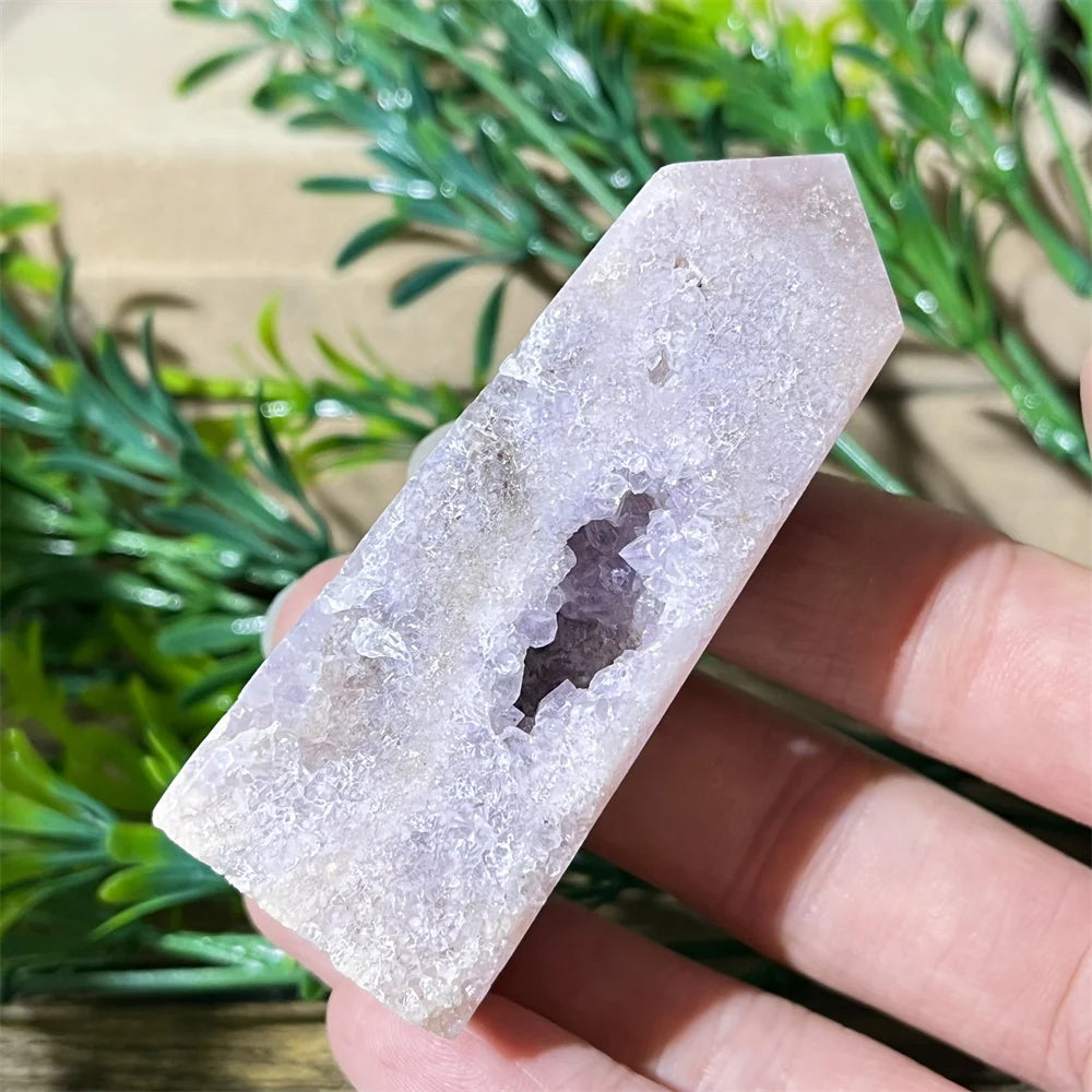 🌸 Natural Pink Amethyst & Flower Agate Crystal Tower with Druzy Quartz Point
