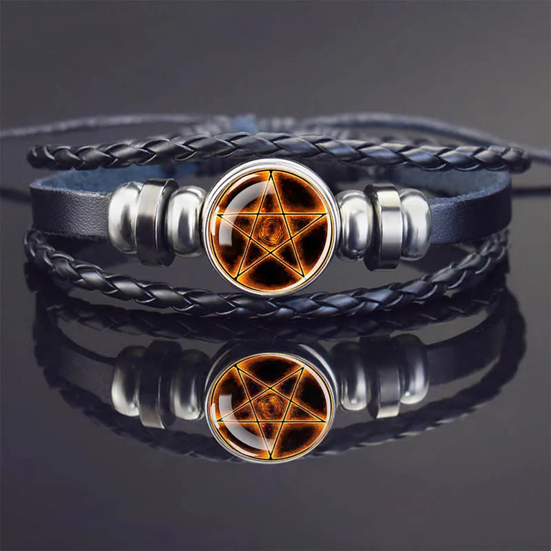 Sacred Geometry Charm Bracelet Metatron's Cube Sri Yantra Life Flower Leather Weave Bracelets for Women Men Meditation Jewelry