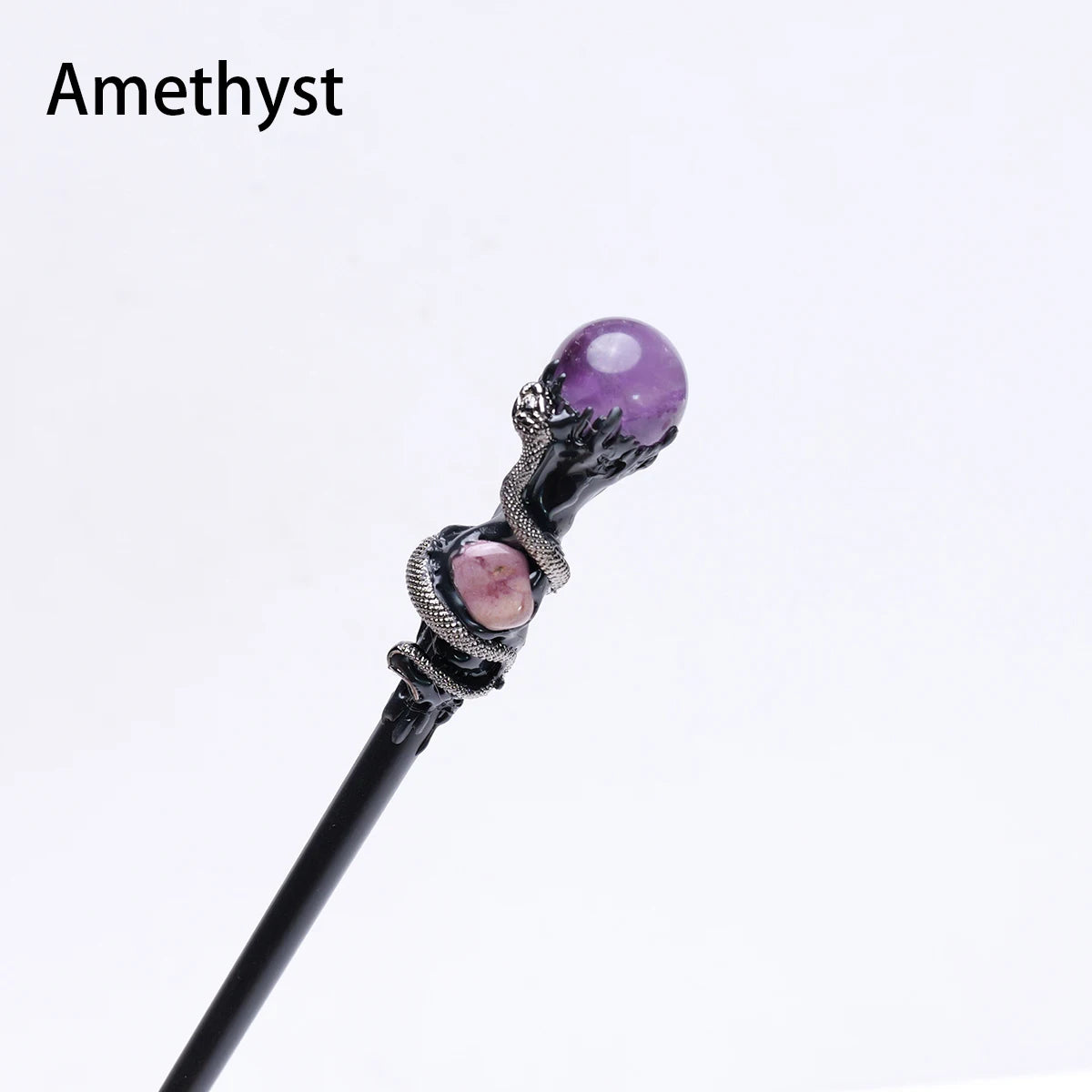 🔮 Natural Crystal Ball Scepter — Elemental Fairy Wand & Ritual Altar Decor