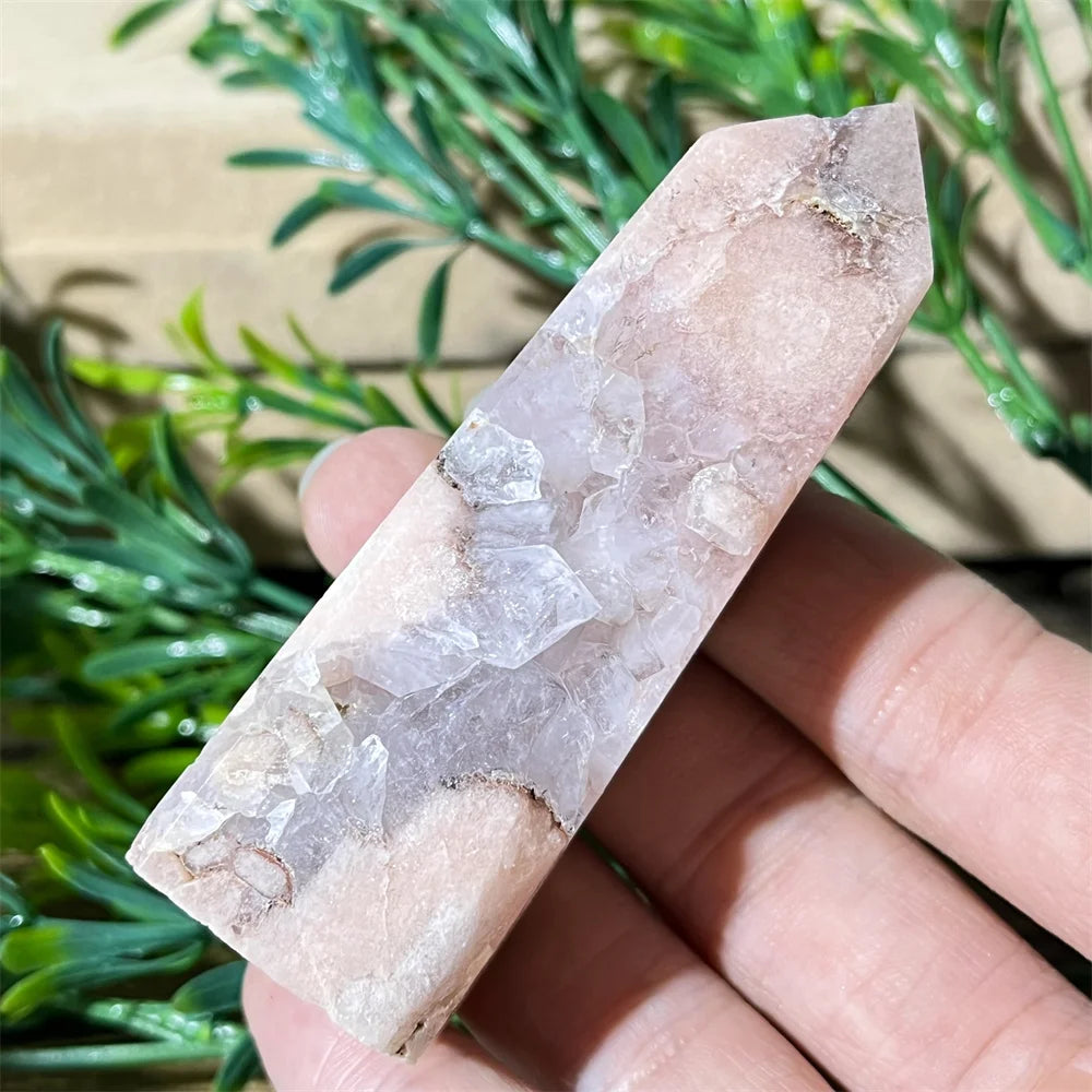 🌸 Natural Pink Amethyst & Flower Agate Crystal Tower with Druzy Quartz Point