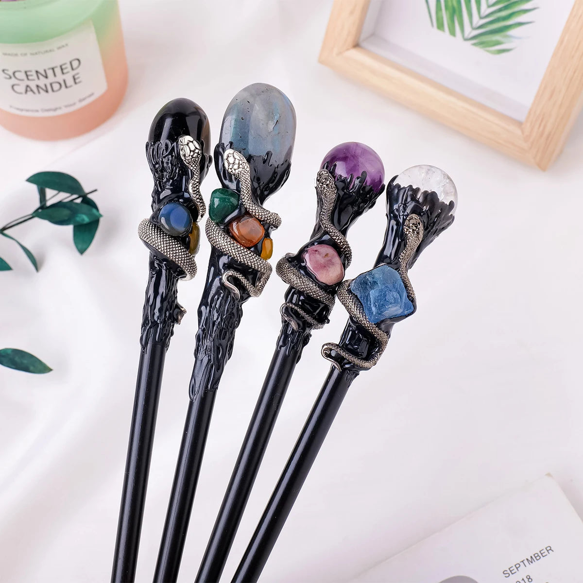 🔮 Natural Crystal Ball Scepter — Elemental Fairy Wand & Ritual Altar Decor