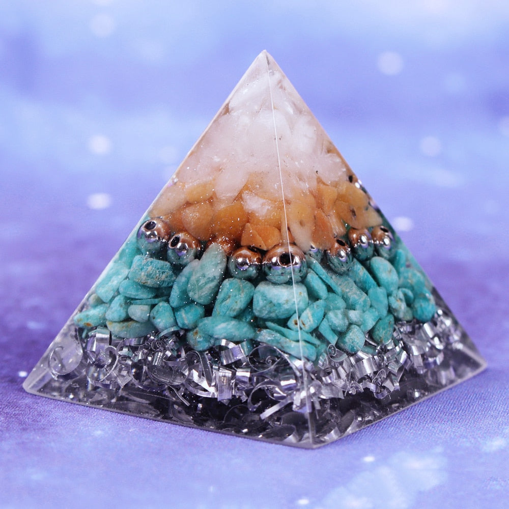 Orgonite Pyramid Energy Converter Natural Amazonite Healing Helping Chakra Resin Decorative Craft Jewelry Wicca