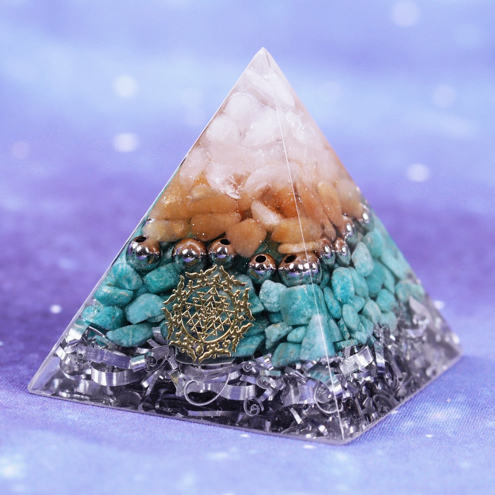 Orgonite Pyramid Energy Converter Natural Amazonite Healing Helping Chakra Resin Decorative Craft Jewelry Wicca