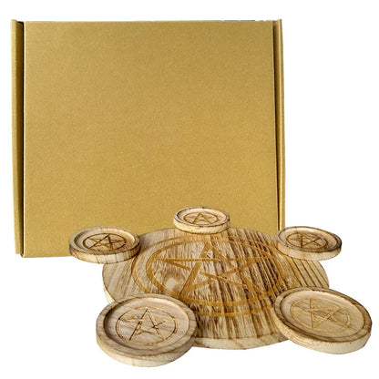 🔥 2-in-1 Pentagram Wooden Candle Holder & Altar Tray
