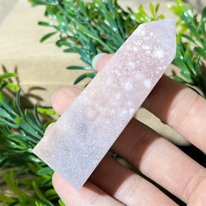 🌸 Natural Pink Amethyst & Flower Agate Crystal Tower with Druzy Quartz Point