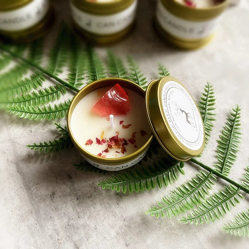 ✨ Golden Tin Crystal Aromatherapy Candle — 2.46oz Scented Soy Wax Candle