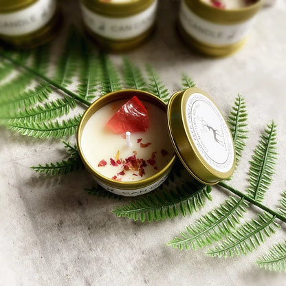 ✨ Golden Tin Crystal Aromatherapy Candle — 2.46oz Scented Soy Wax Candle