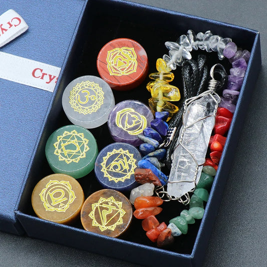 🔮 Chakra Healing Stone Gift Set – Natural Crystal Collection with Bracelet & Pendant